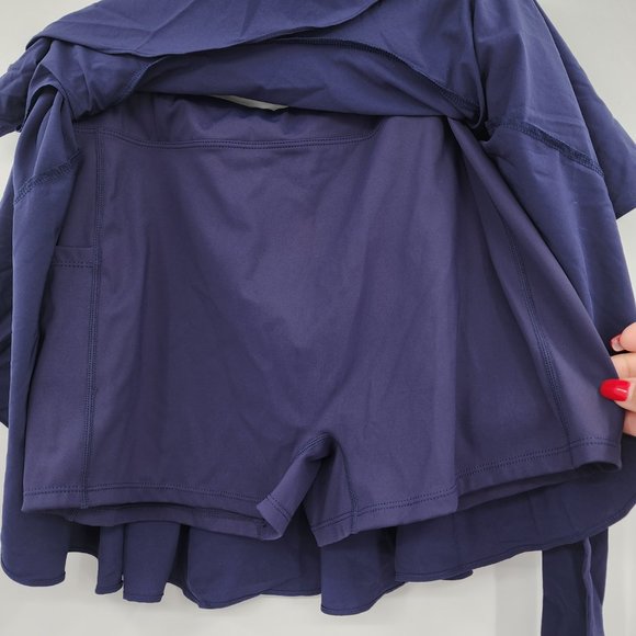 HALARA Women's Breezeful High Waist Navy Faux Wrap Micro Mini Skirt Large NWT - Picture 5 of 9